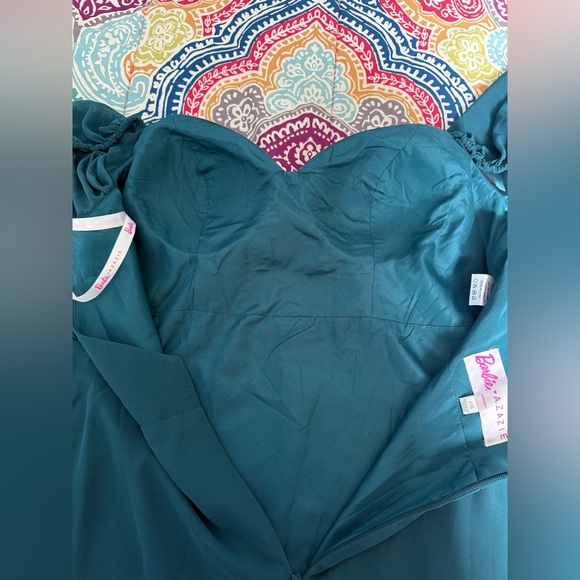 Barbie Azazie 1003 Ink Blue Puff Short Sleeve Lined W/Pockets Maxi Dress Sz A16 - Picture 9 of 12